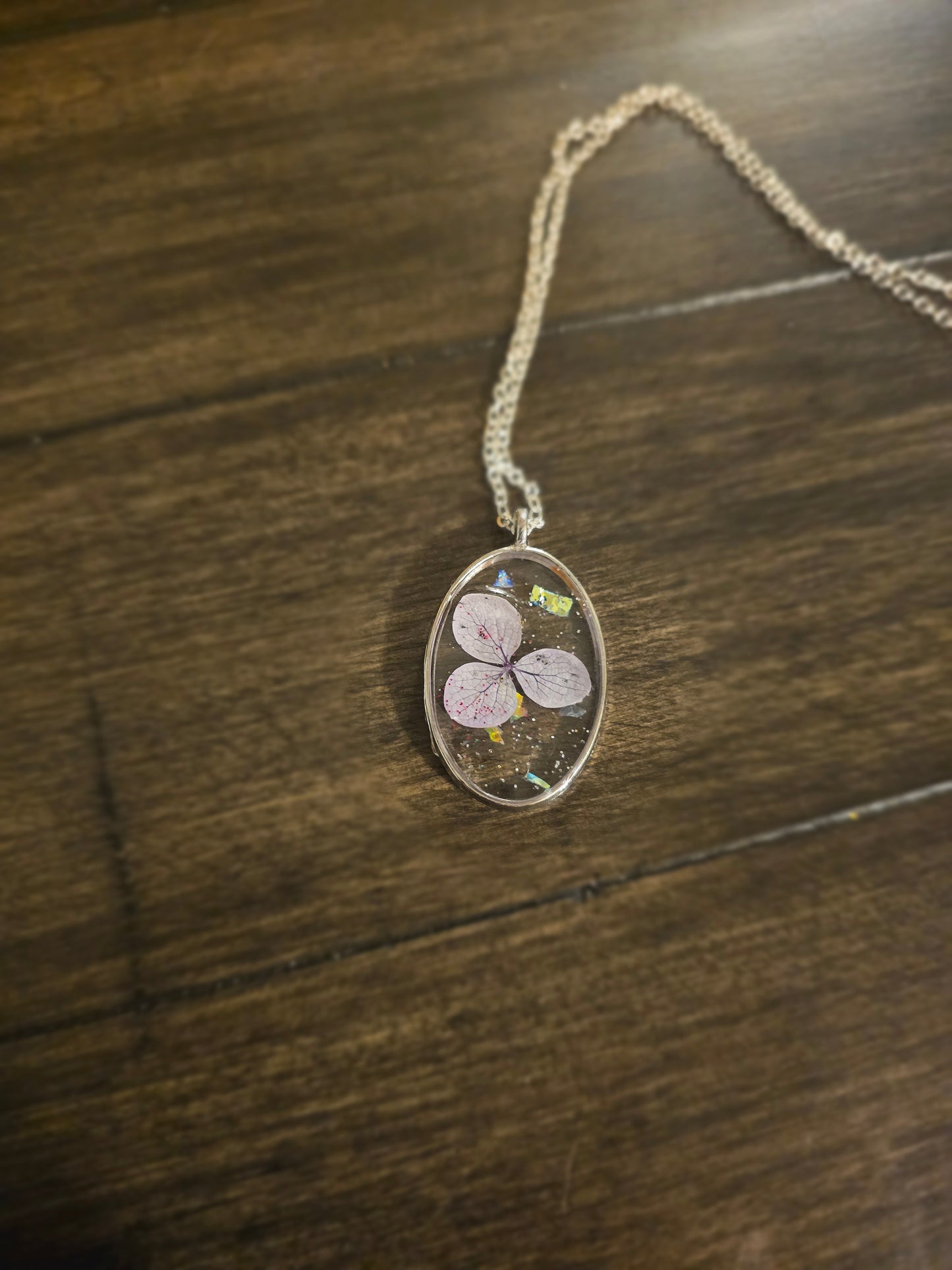 Lavender Glow Silver Oval Necklace