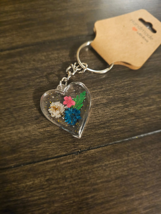 Sweetheart Bloom – Pink, White & Blue Floral Heart Keychain