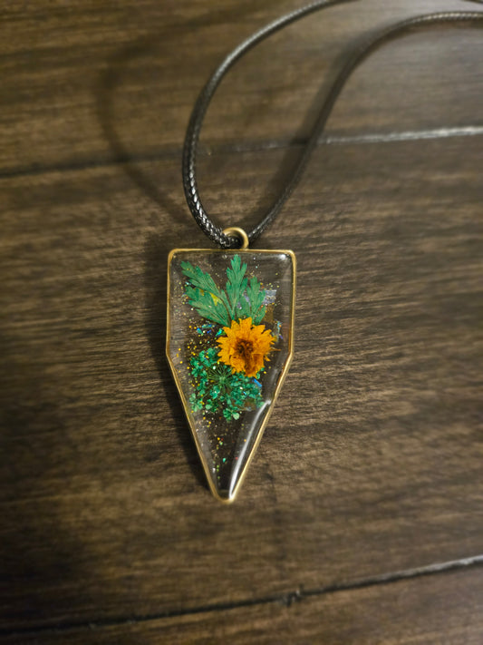 Bronze Wildflower Necklace with Black Chain