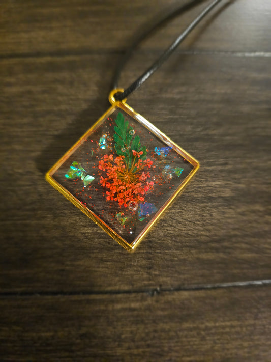 Crimson Spark Gold Frame Necklace
